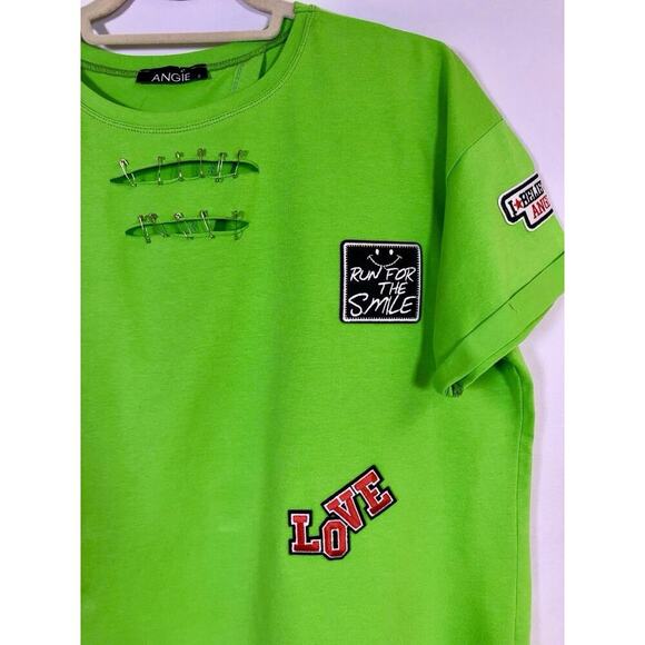 Vintage Y2K Neon Green Cutout Cotton Top Punk Retro Dopamine Size 2 Angie - Picture 2 of 10